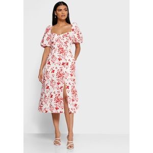 B.R. Linen-Cotton Puff-Sleeve Dress